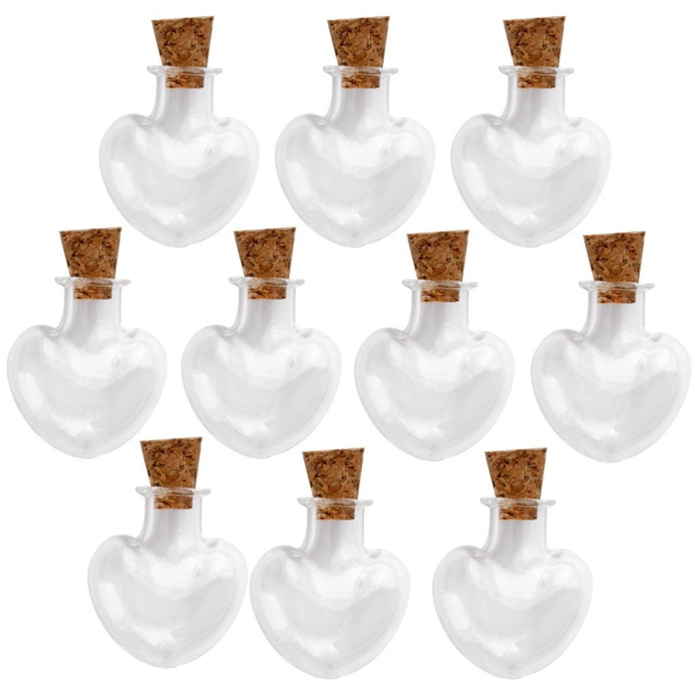 10pcs Love Heart Shape Mini Wish Note Craft Glass Bottles Jars with Cork  (Clear)