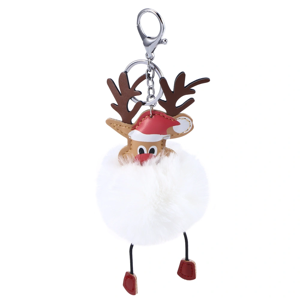 1PC Christmas Elk Keychain Plush Ball Keyring Creative Cartoon Bag Cellphone Hanging Pendant Reindeer Gift Pendant White