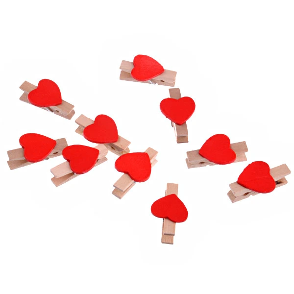 Mini Heart Style Wood Clip - 10 pcs/set