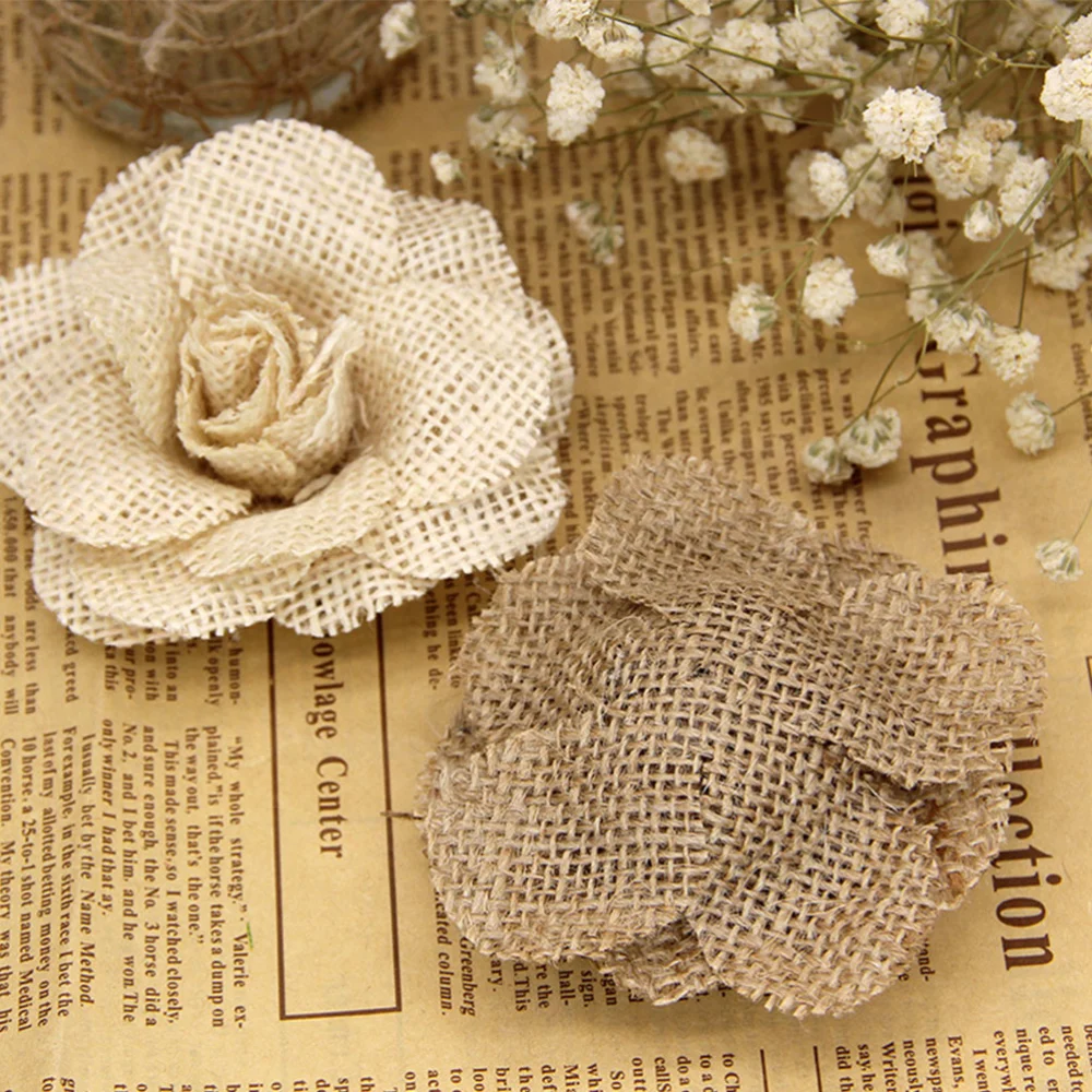 4PCS Artificial Flower Decoration Linen Ornament Fake Flower Adornment for Wedding Party Costume (Beige)