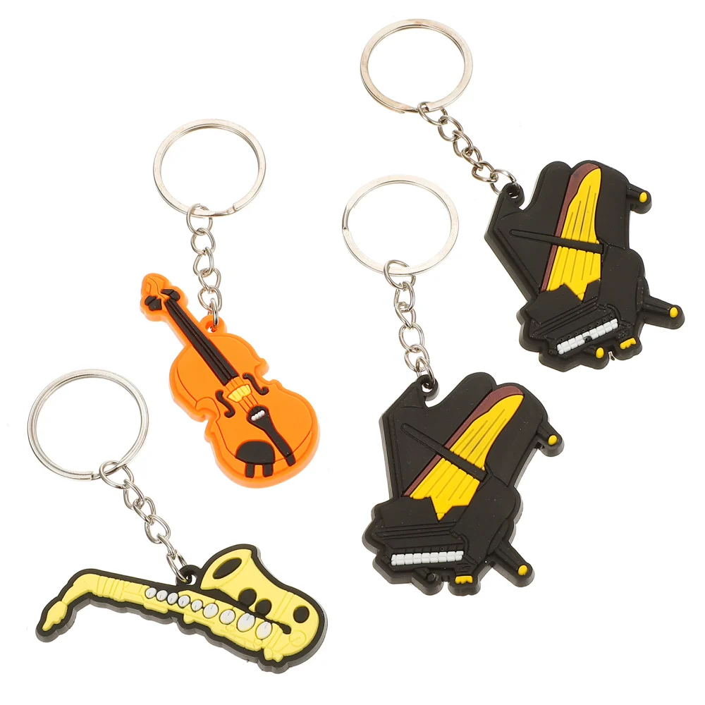 4 Pcs Creative Musical Instrument Key Chains Pendants Key Hanging Decors