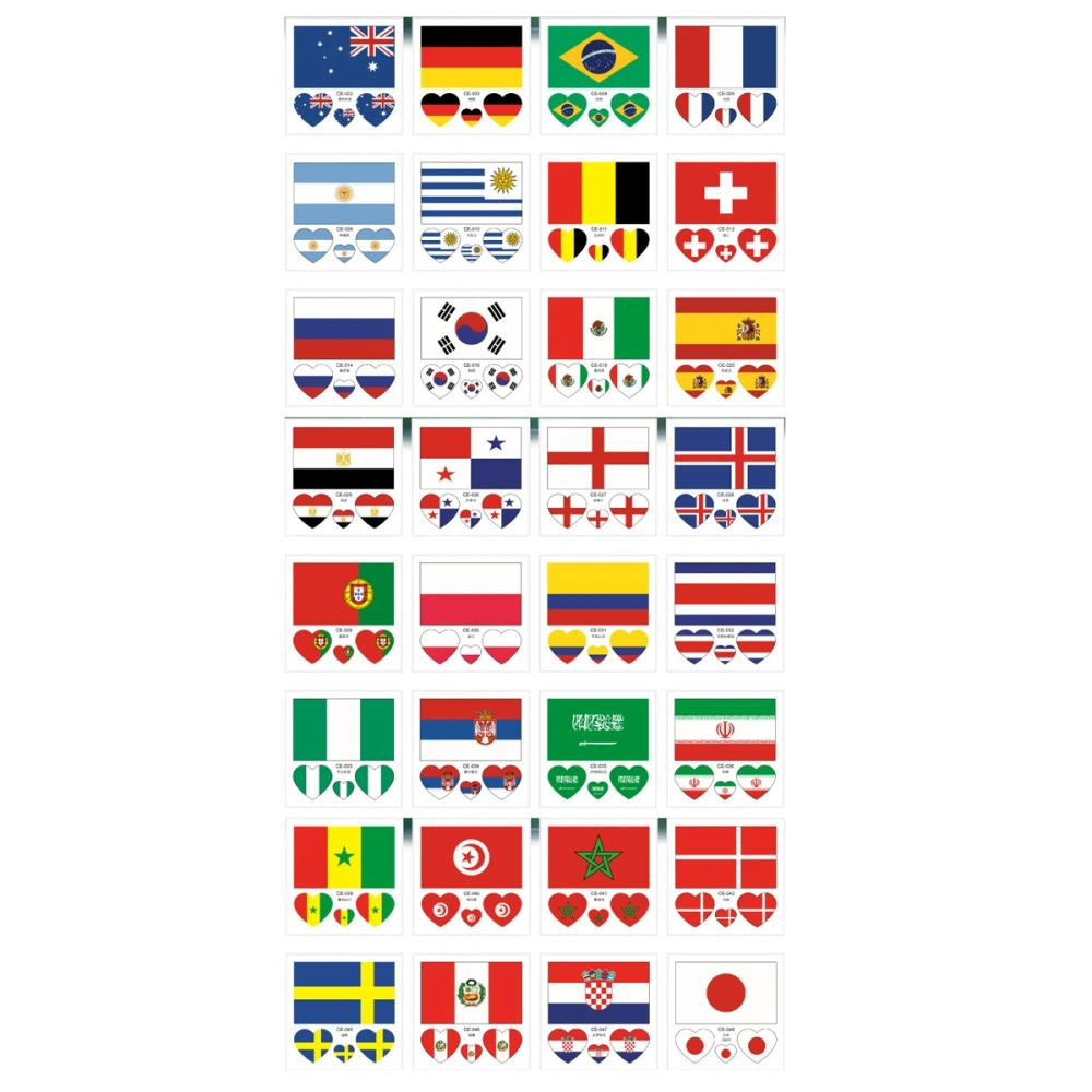 32 Pcs Country Flag Stickers Fashion Sports Body Art Decals for Football Fans 60x60mm