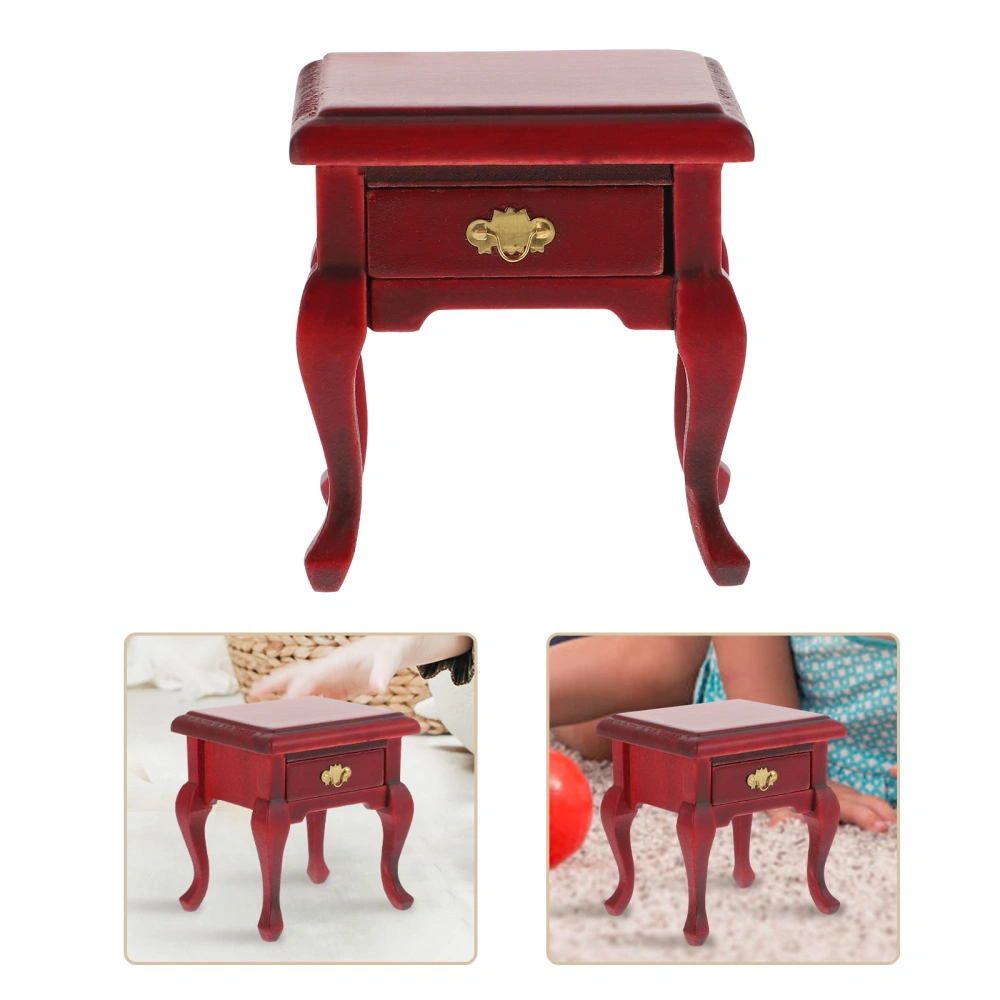 Miniature Wood Bedside Table Mini Night Table Adornment Mini House Furnishing