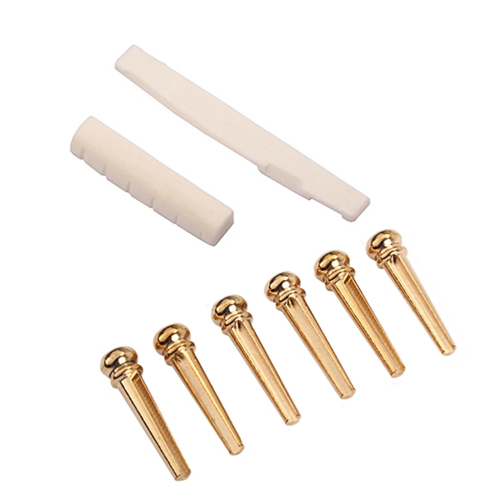 Brass Bridge Bovine Bone Guitar Saddle Nut Slotted Set for Folk Acoustic Guitar Parts Replacement