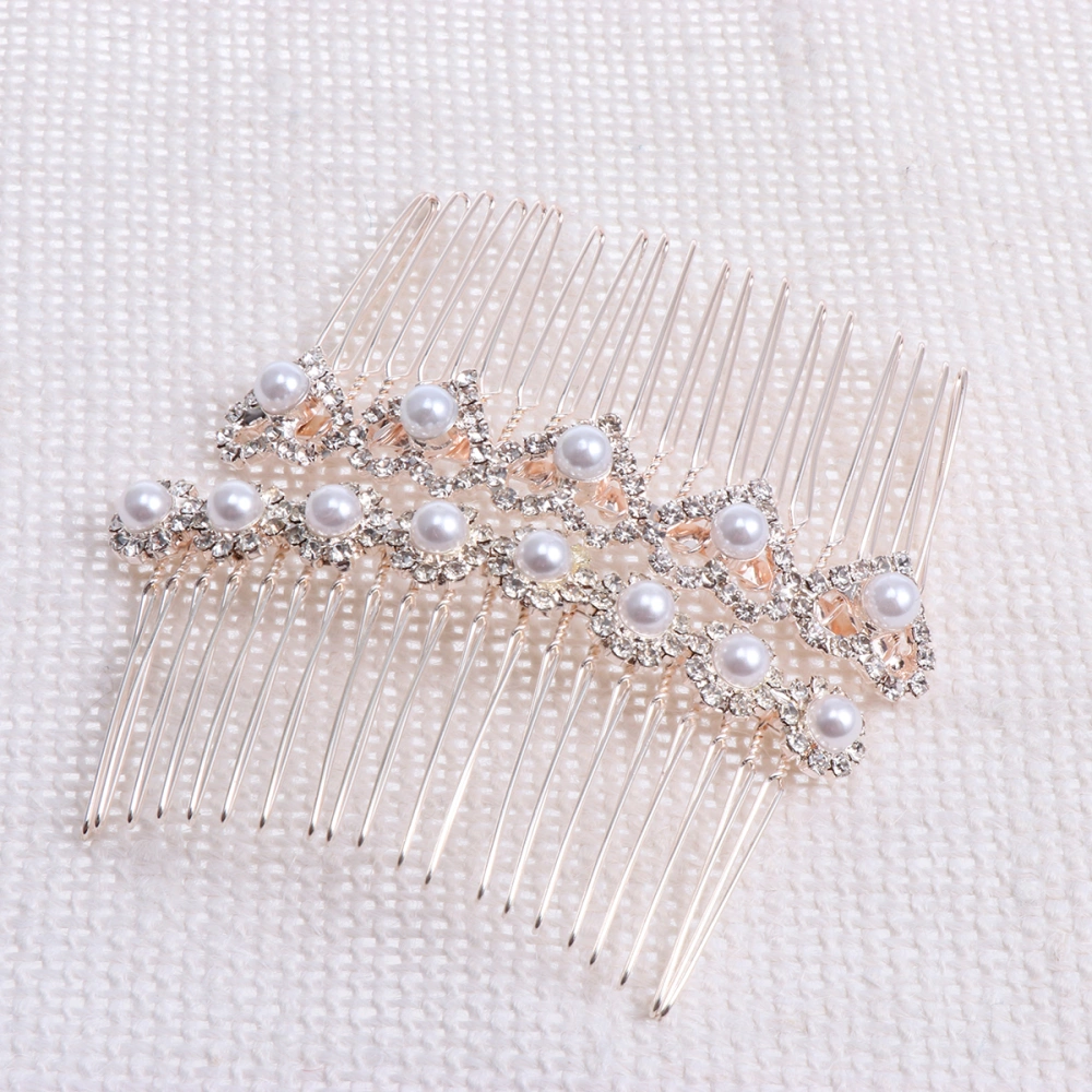 2pcs Pearl Hair Comb Rhinestone Inlay Headdress Alloy Insert Comb Bridal Hair Accessories Hair Decoration