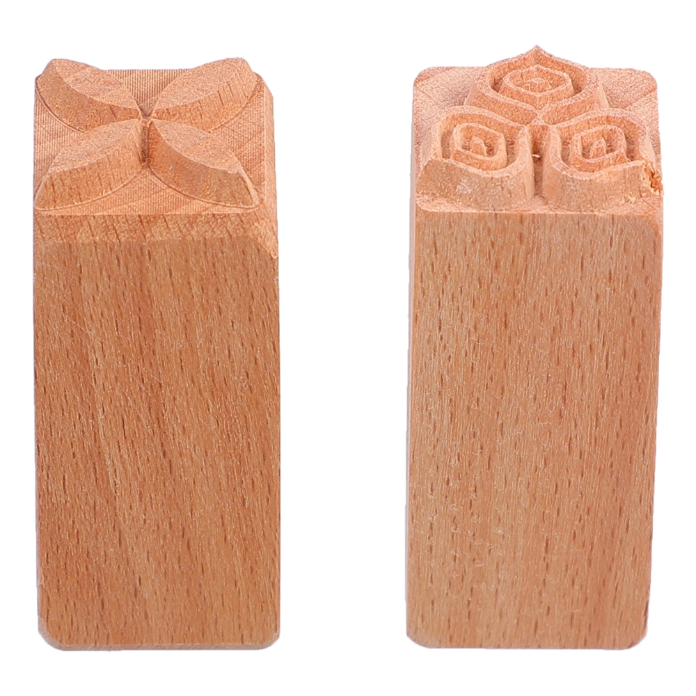 2pcs Practical Wooden Seal Chic Pattern Pasta Wooden Square Seal for DIY