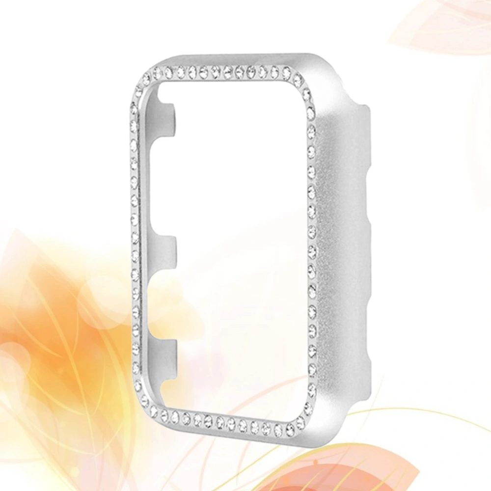 Square Diamond Metal Frame Protective Case Aluminium Alloy Cover Shell Bumper for Apple Watch 38mm (Silver)