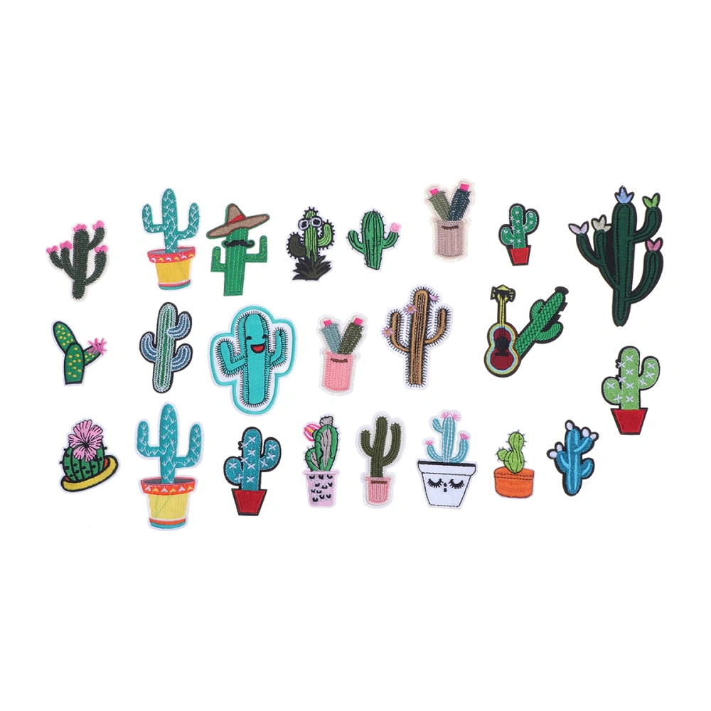 23 Pcs Fashion Patches Embroidery Craft Cactus Brooch Patches Applique Sew On Fabric Patch Cloth Decor Badge Gift