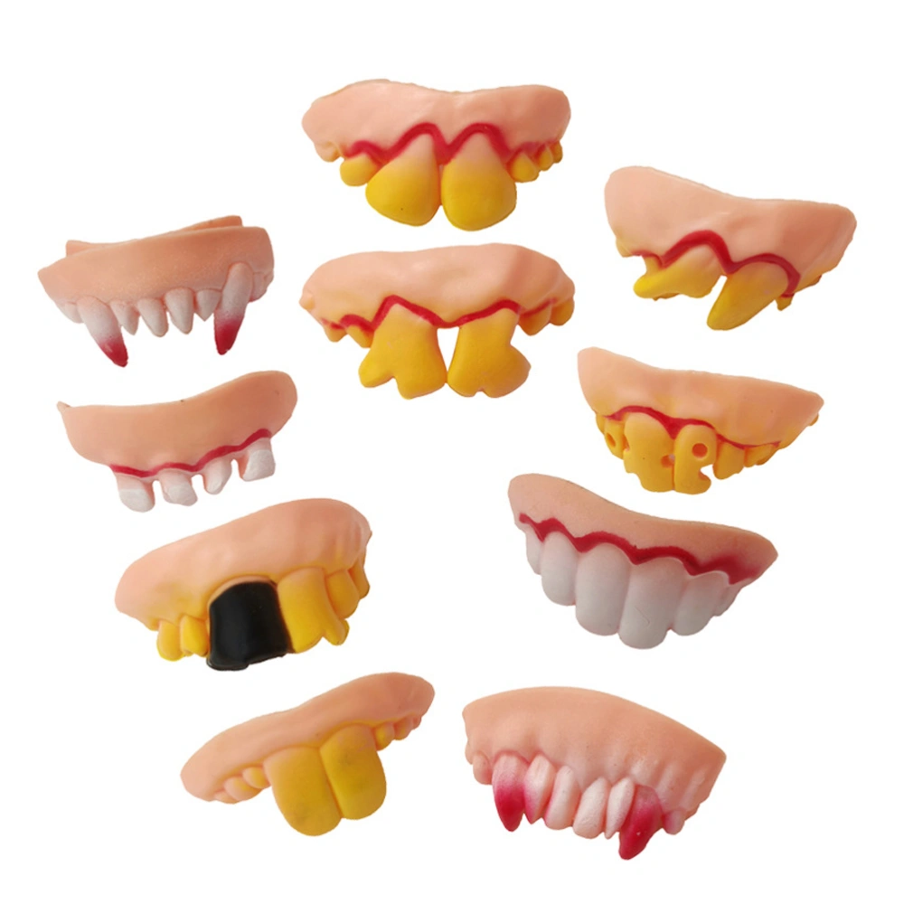 10pcs Halloween Teeth Set Wacky Dentures Zombie Front Teeth Buck Teeth