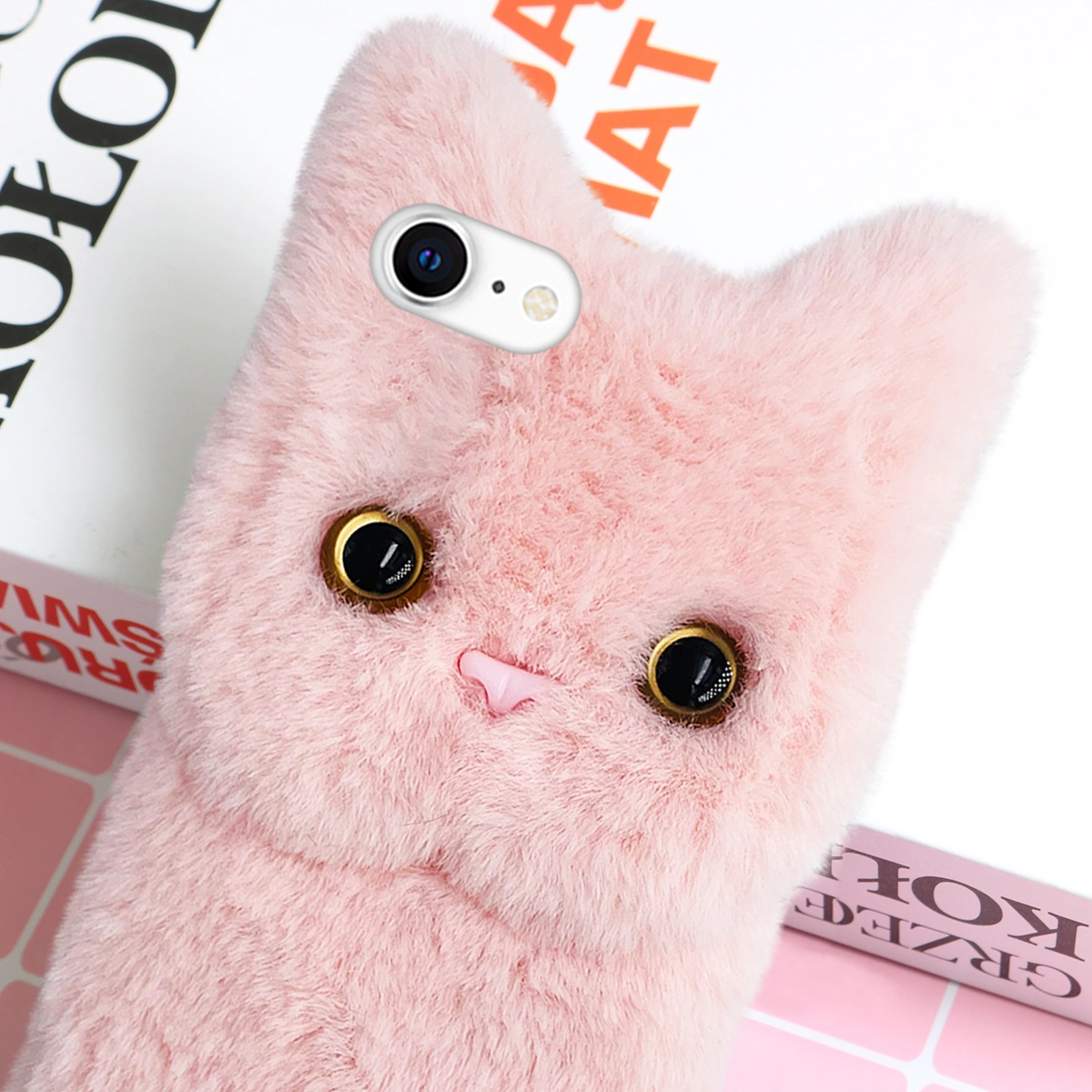 Plush Cat Phone Cover Fluffy Phone Protective Case Compatible with iPhone 7/8/SE