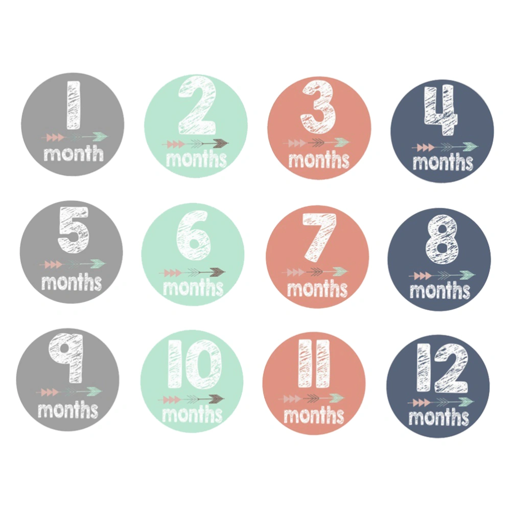 12pcs Baby Monthly Stickers Newborn Milestone Self-adhesive Stickers for Scrapbook Keepsake Album