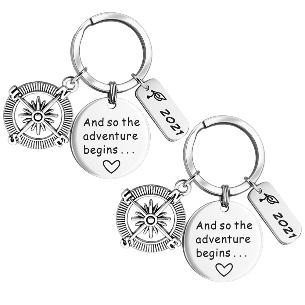 1 Set 2 Pcs 2021 Graduation Key Chains And So the Adventure Keychains (Silver)