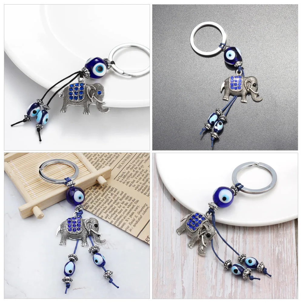 2Pcs Turkish Elephant Blue Evil Eyes Hanging Ornament Keychain Pendant for Gift