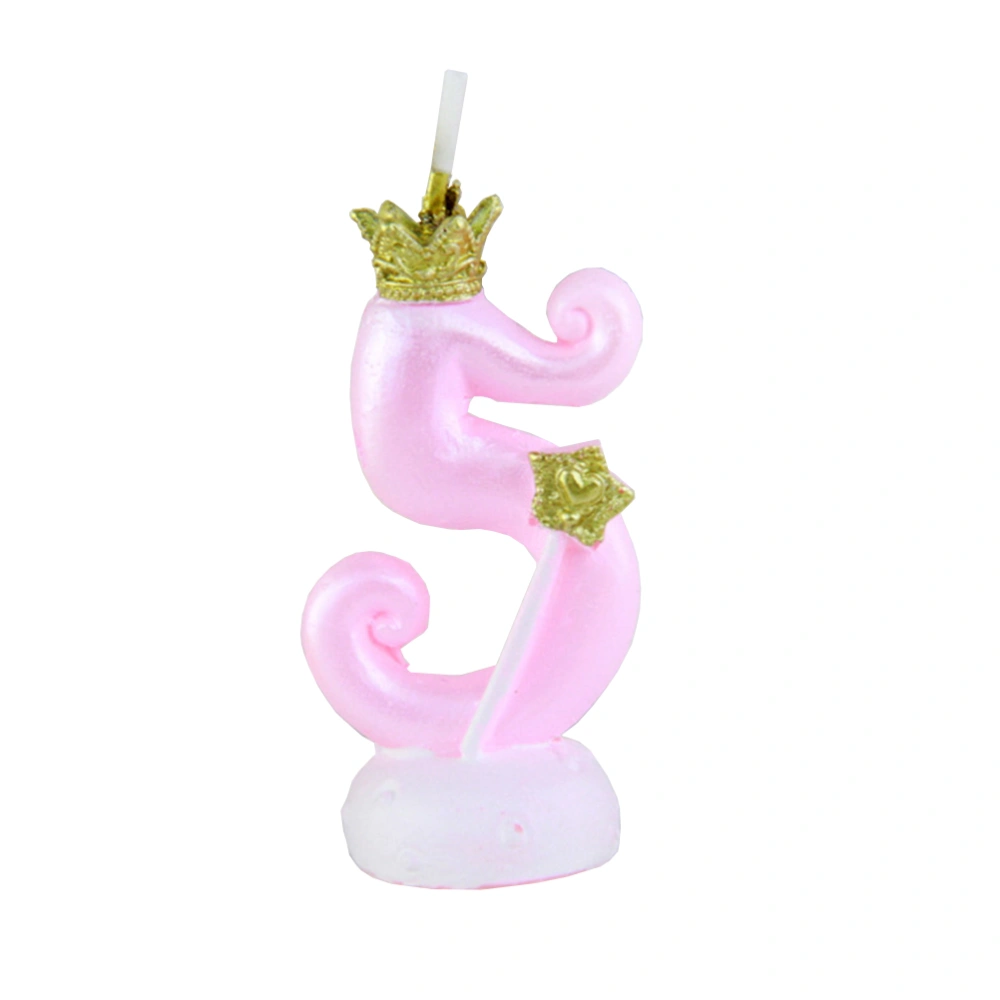 Party Cake Candles Birthday Digital Candles Small Crown Decorated Candles for Decoration Number 5 Crown Design (Pink)