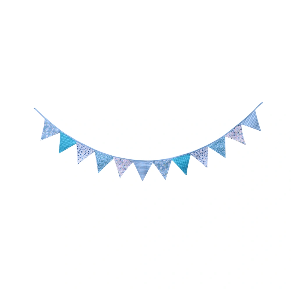 3M Pennant Flags Banner Sky Blue Dots Grids Floral Bunting Garland 12 Triangle Flags Cotton Fabric Decoration for Wedding Birthday Baby Shower Graduation