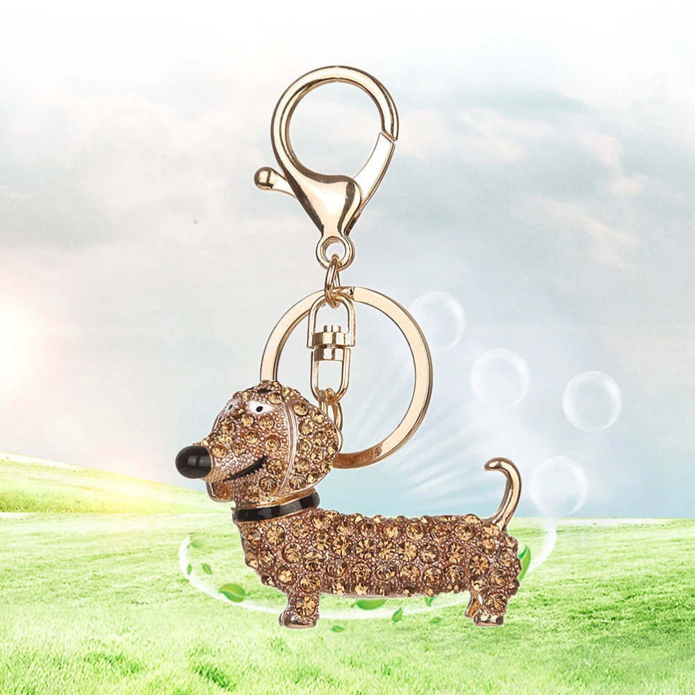 Fashion Lovely Alloy Dachshund Keyring Crystal Rhinestone Puppy Dog Keychain Car Purse Key Pendant Keychain for Party Wedding Birthday Gift(Champagne)