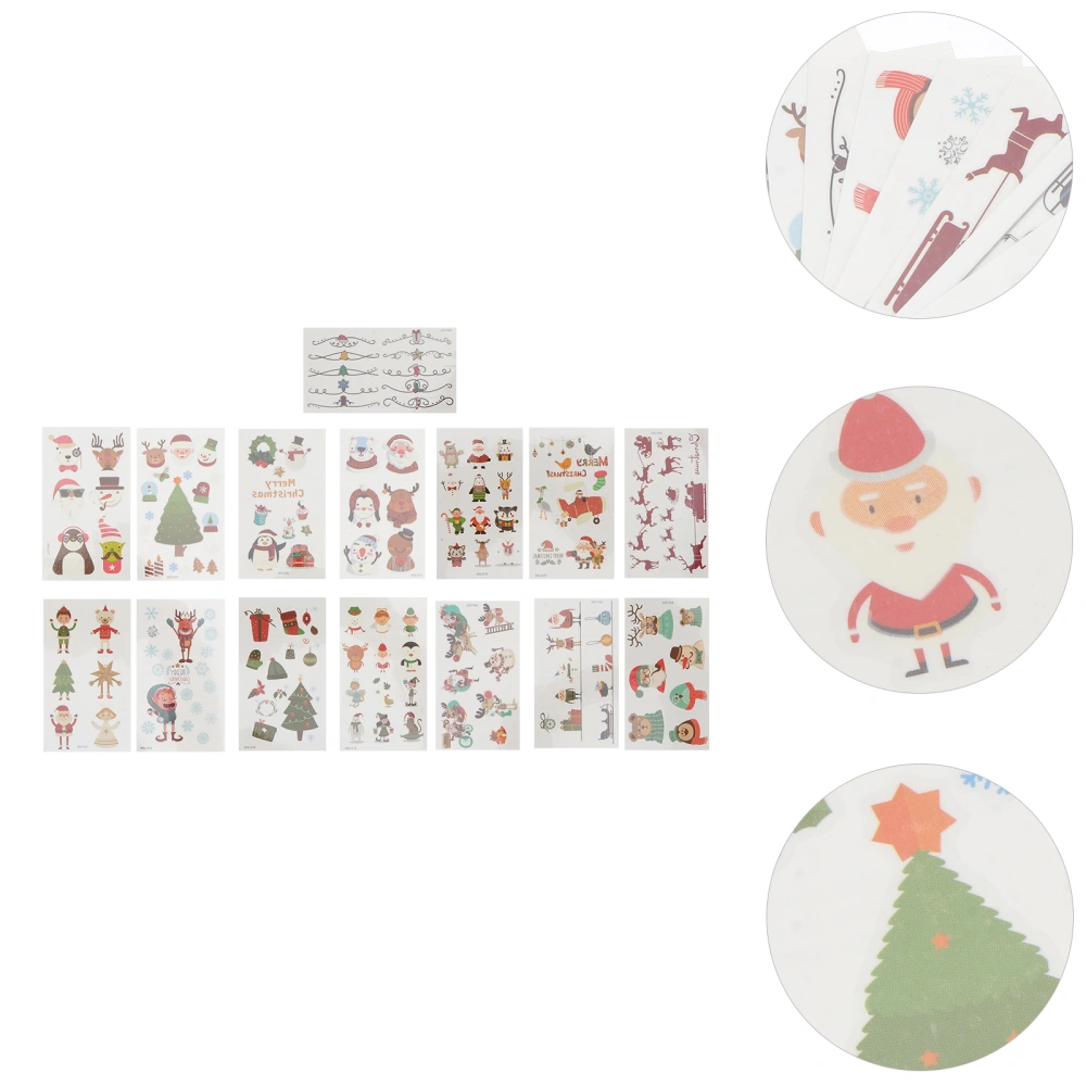 15 Sheets Cartoon Xmas Stickers Temporary Waterproof Christmas Party Decals