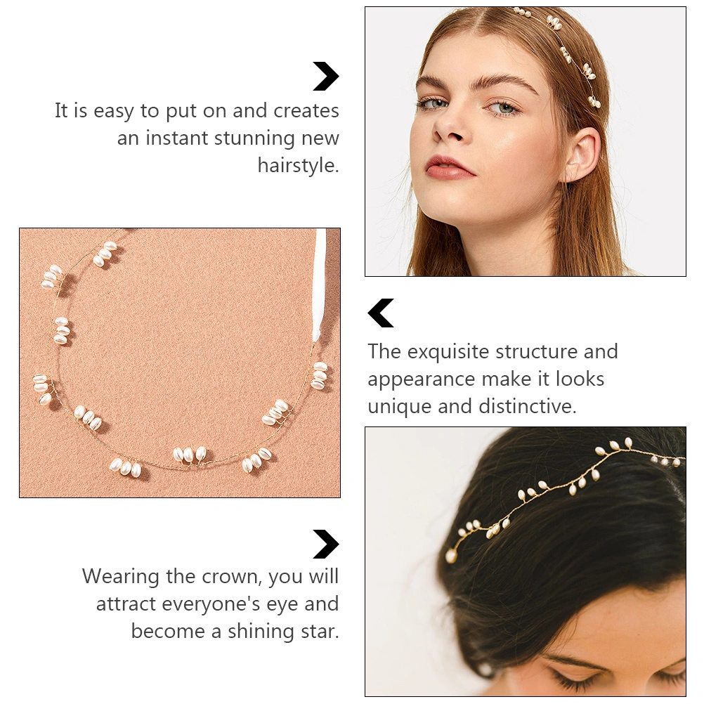 2PCS Pearl Headdress with Ribbon Delicate Wedding Supplies Pearl Headdress