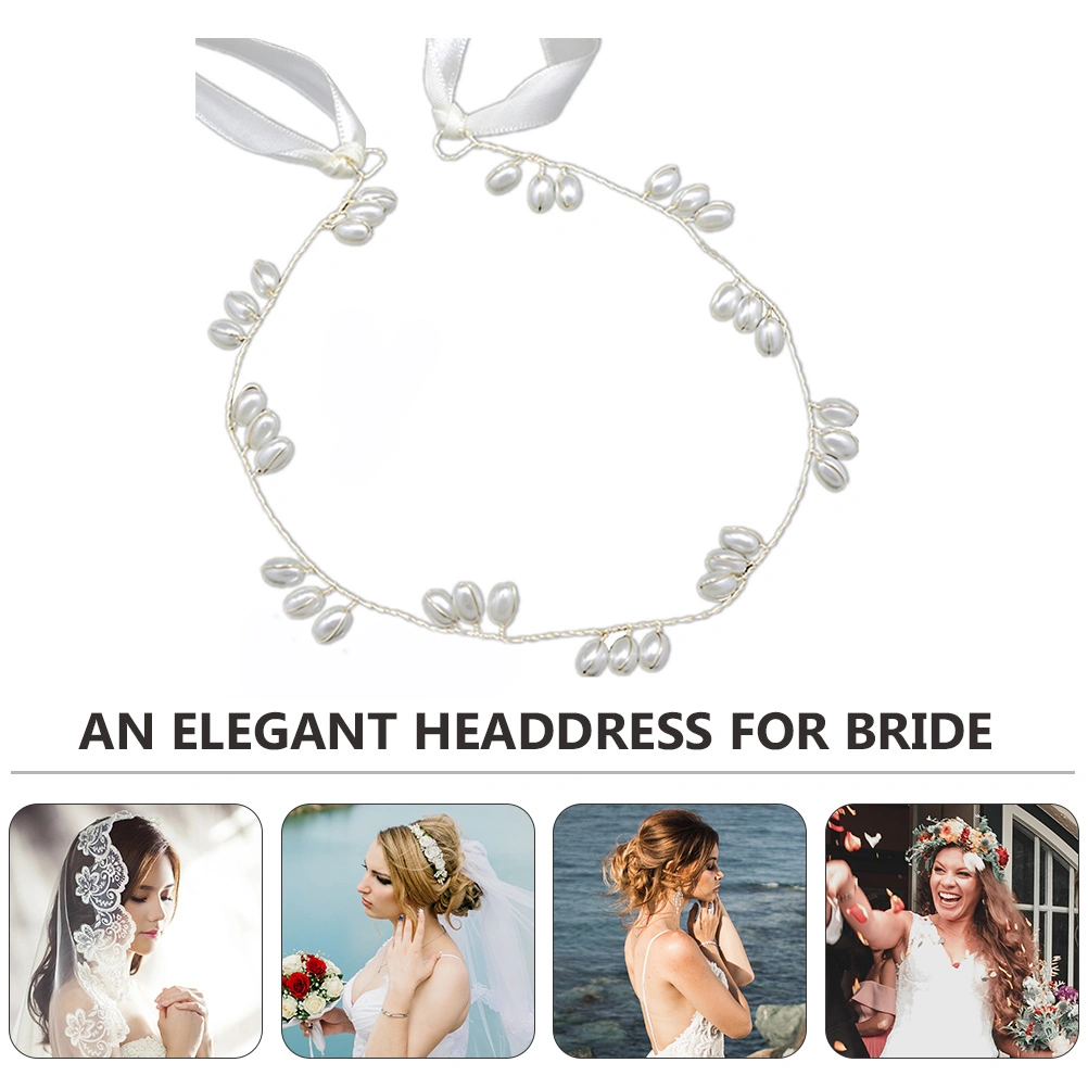 2PCS Pearl Headdress with Ribbon Delicate Wedding Supplies Pearl Headdress