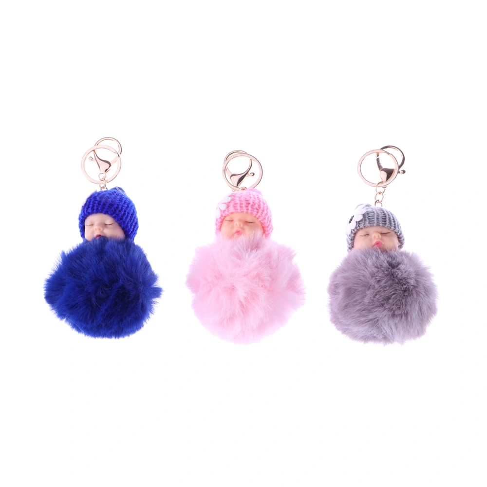 Sleep Baby Doll Ball Pompom Pendant Key Chain Keychain Car Bag Keyring Toy (Light Grey)