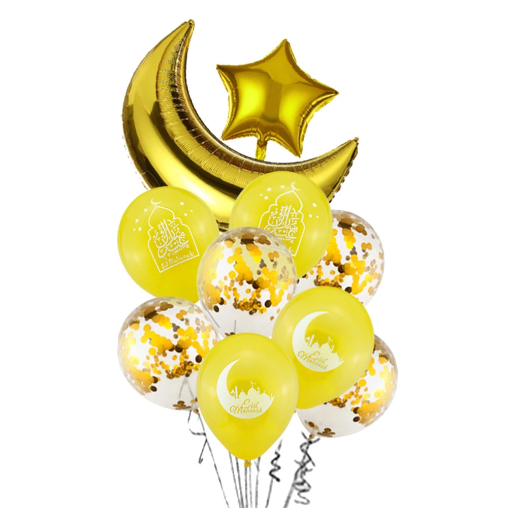 10pcs Golden 10 Inches Muslim Ramadan Latex Balloons Letter Printing Balloons Aluminum Foil Balloons Ornaments Set Eid Mubarak Layout Decorations Party Supplies without Ribbon