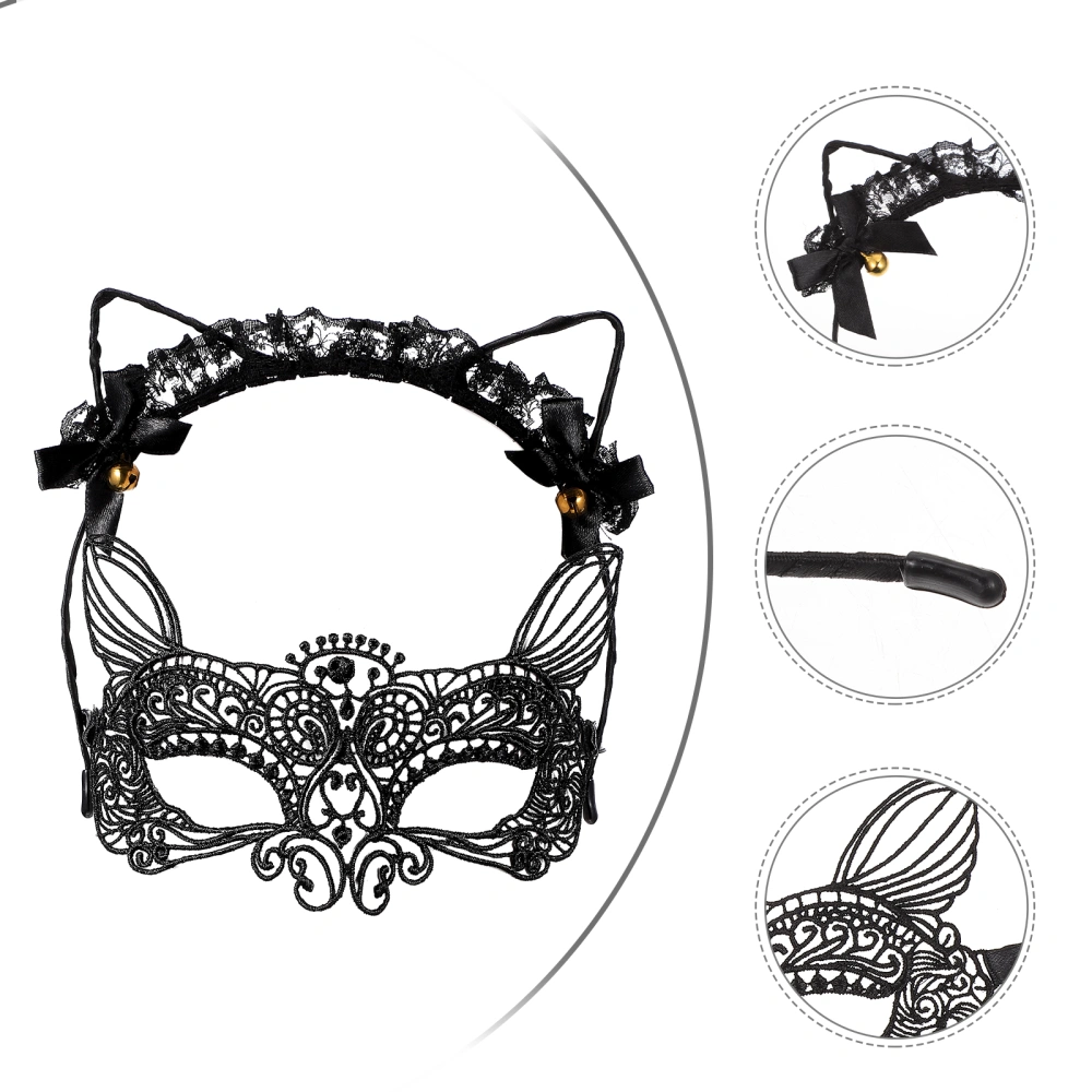 1Set of Chic Lace Face Mask Costume Animal Ear Hairbands Unique Hair Hoops