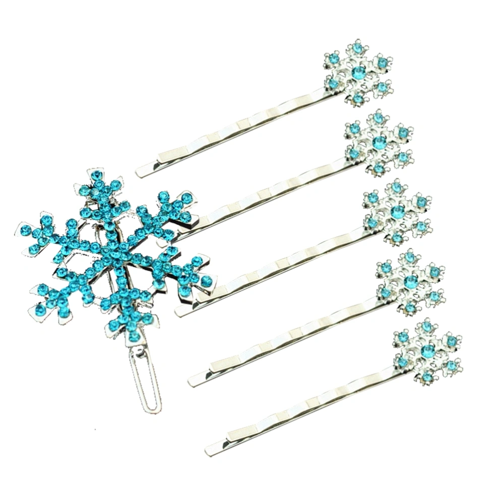 6pcs Crystal Snowflake Hairpins and Brooch Silver Bridal Hair Accessory for Women (Blue)