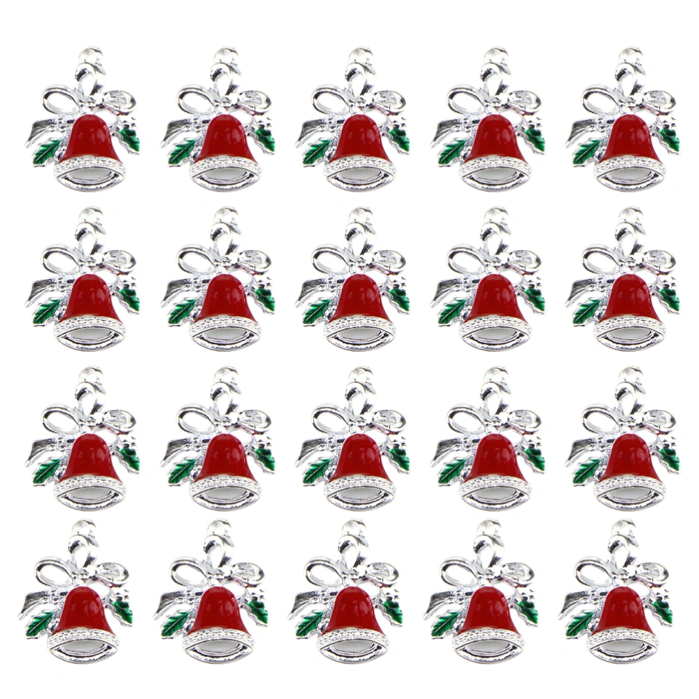 20pcs Christmas Alloy Drop Oil Bowknot Bell Pendant DIY Jewellery Accessories Creative Ornaments Hanging Pendants