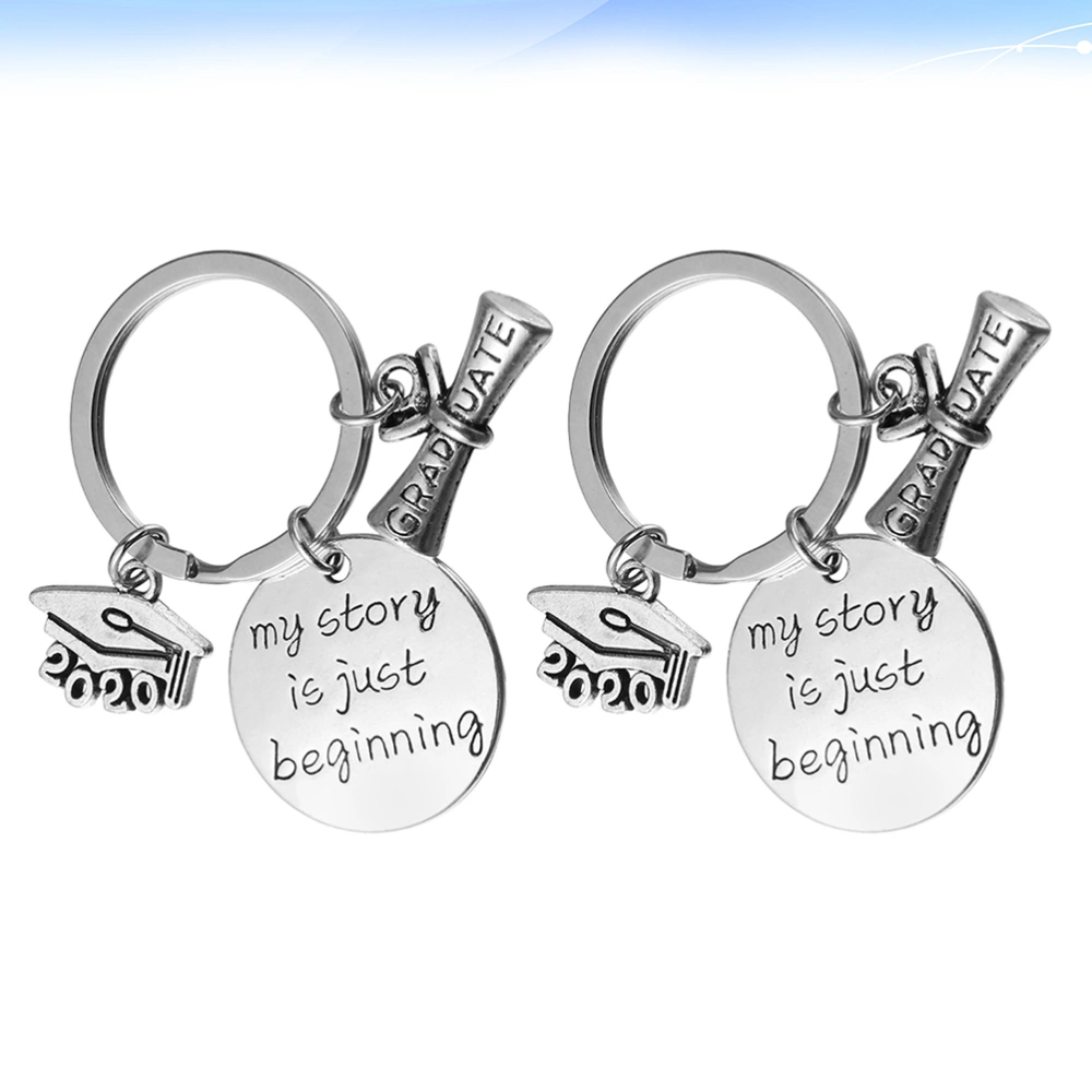 2Pcs Graduation Gift Keychains Letter Printing Key Holder Heart Pendant Stainless Steel Key Rings Craft Ornaments Graduation Gift