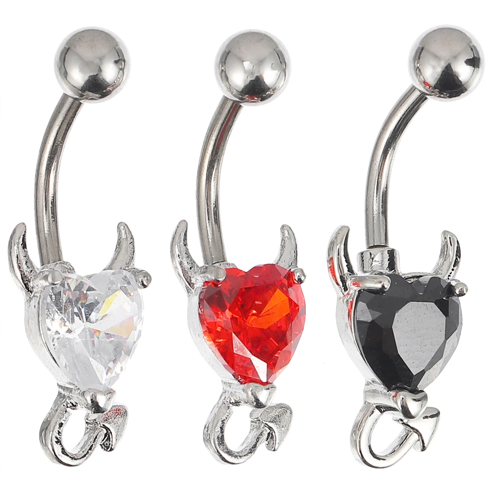 3pcs Belly Button Rings Stainless Steel Zircon Navel Stud Body Piercing Rings