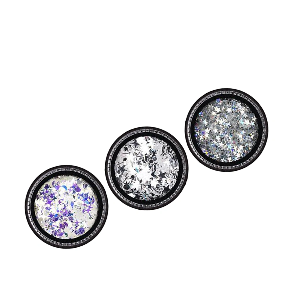 3Sets Shiny Star Moon Nail Sequins Eye Makeup Sequins Manicure Ornaments Nail Art Supplies (Random Pattern)