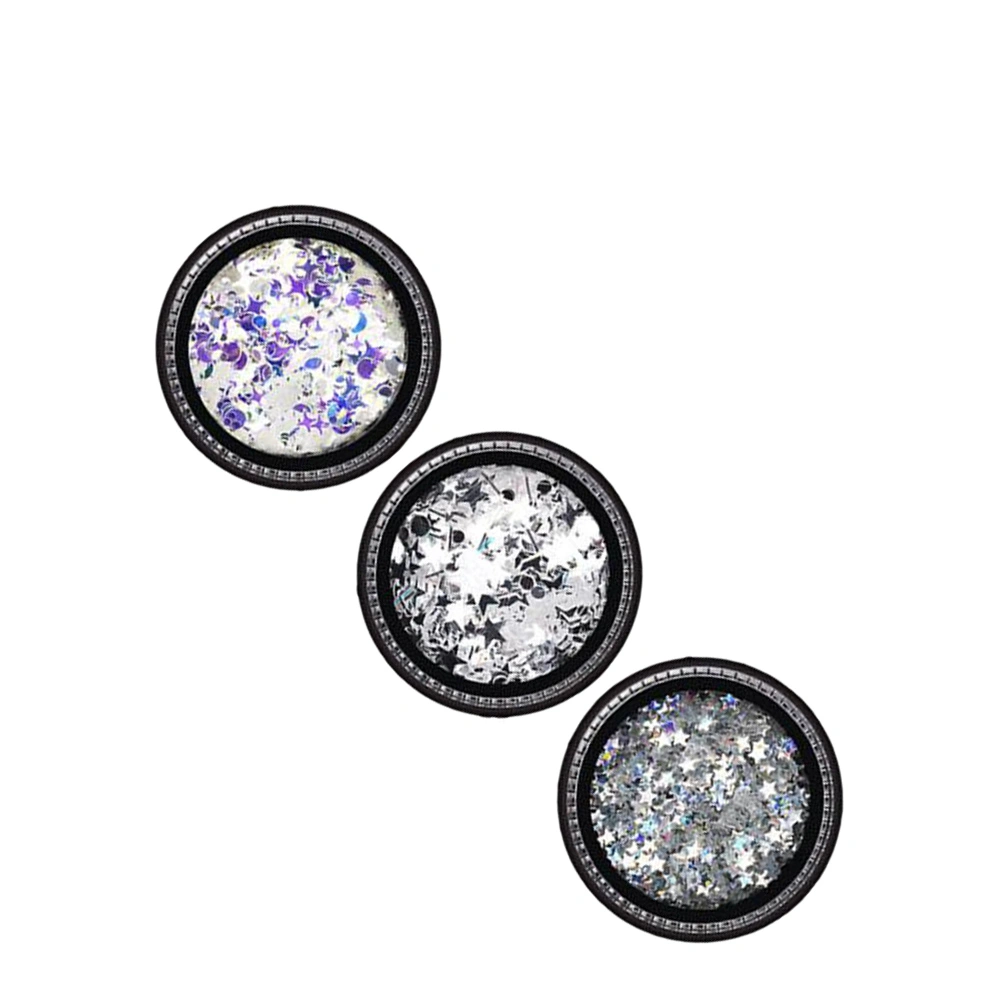 3Sets Shiny Star Moon Nail Sequins Eye Makeup Sequins Manicure Ornaments Nail Art Supplies (Random Pattern)