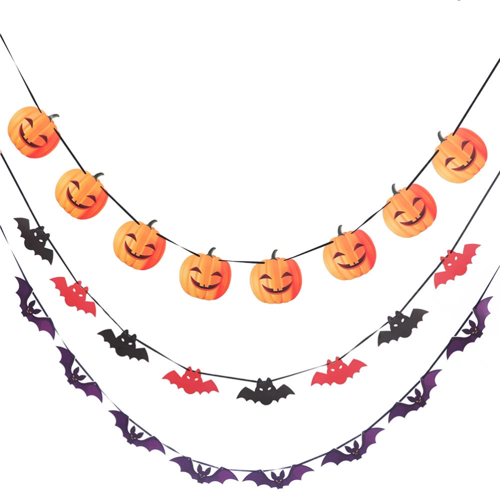 Halloween Banner Purple Bat Hanging Bunting Horror Door Hanging Garland Pull Flag for Home School Office