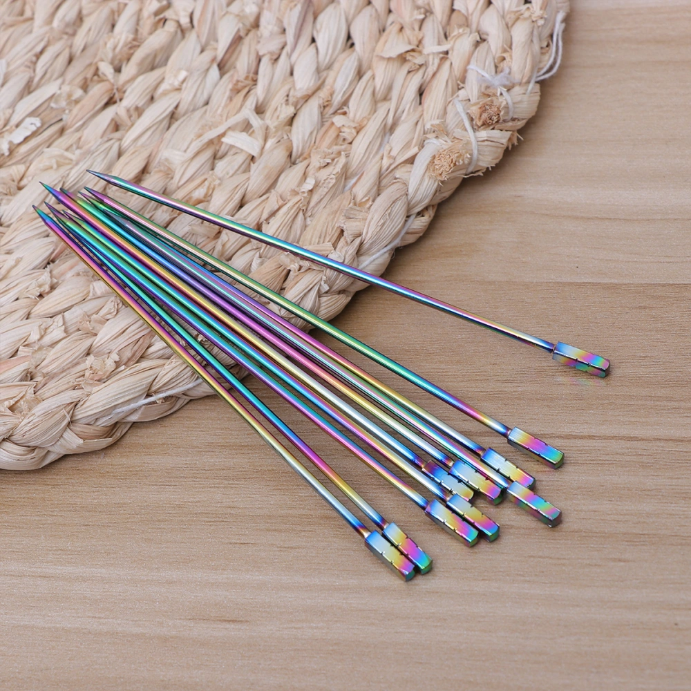 10pcs Stainless Steel Cocktail Picks Fruit Sticks Toothpicks Appetizer Pick for Party Bar (Square Head)