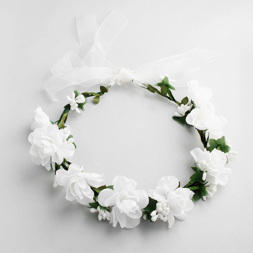 Beach Style Garland Wreath Headgear Simulation Floral Leaves Headband Hair Loop Wreath Headband Wedding Bridal Hair Accessories