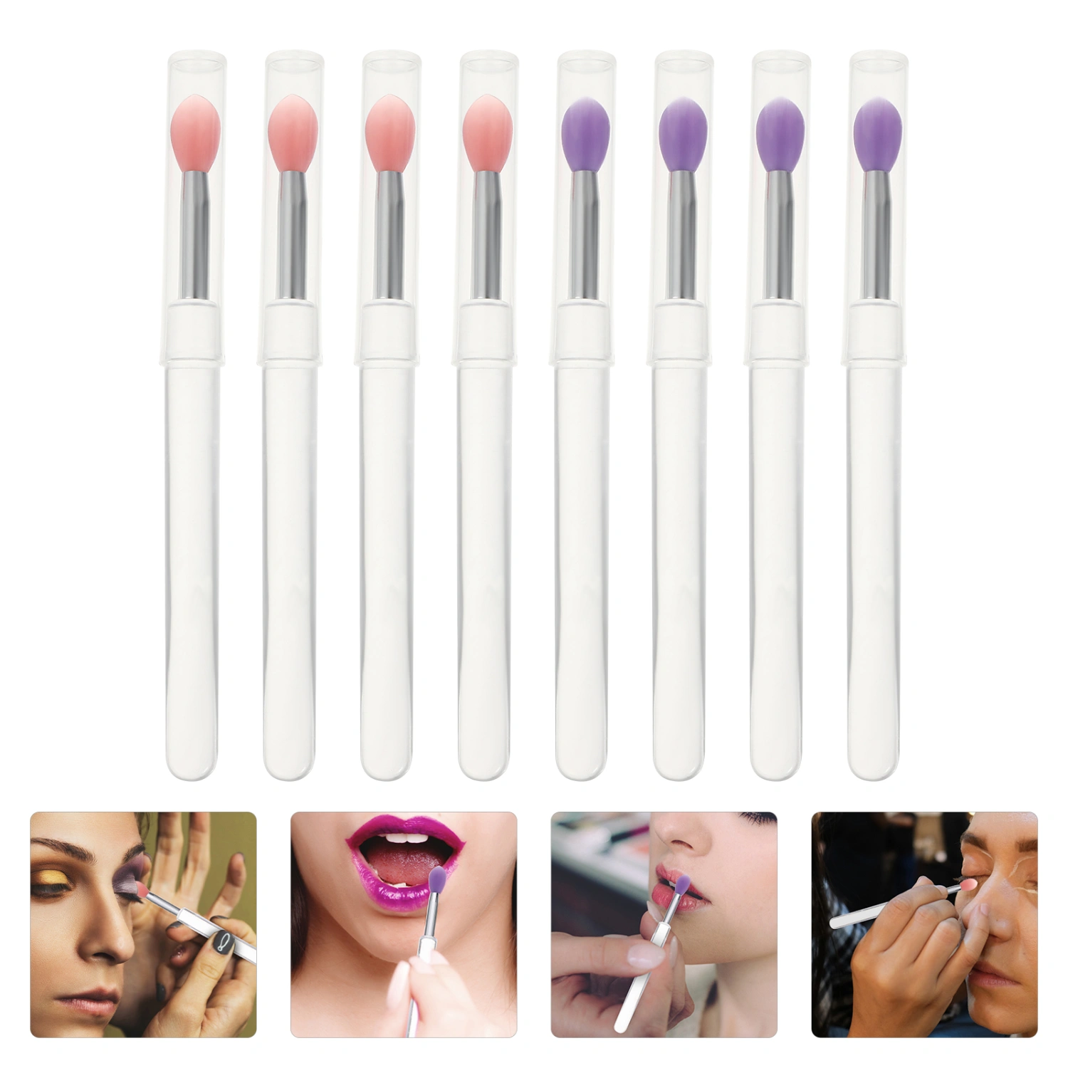 8pcs Eyeshadow Applicators Eyeshadow Brushes Lipstick Brushes Applicators with Lid