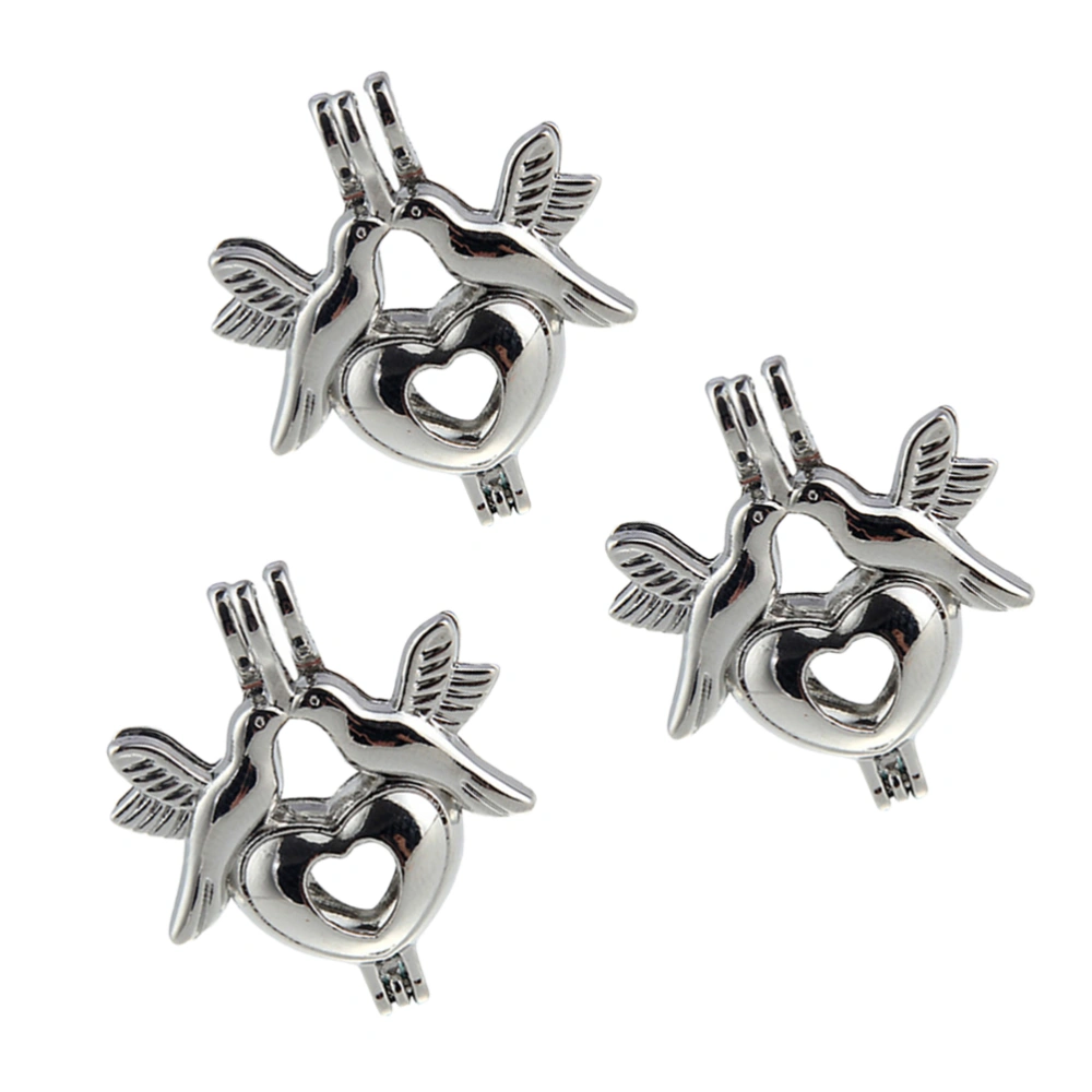 3pcs Hollow Heart Love Bird Pearl Bead Cage Locket Pendants for DIY Jewelry Making Accessories Essential Oil Necklace