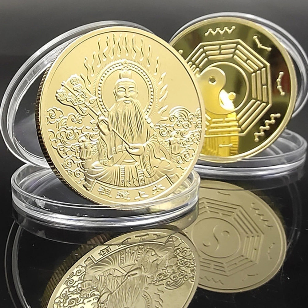 1PC Chinese Feng Shui Coin Lord Lao Zi Taoism Souvenirs Divination Coin (Golden)