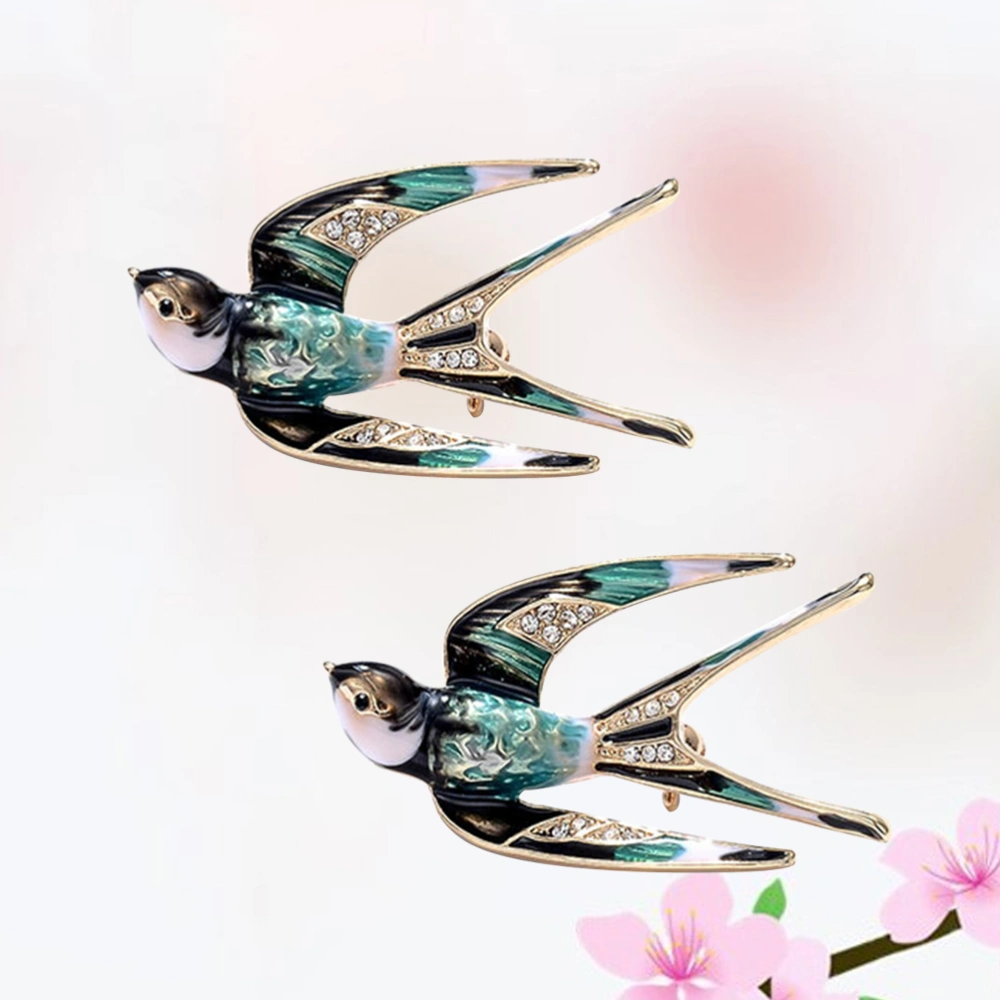 2 PCS Alloy Swallow Brooch Female Ornaments Imitation Enamel Brocade High-grade Simple Sweater Brooch