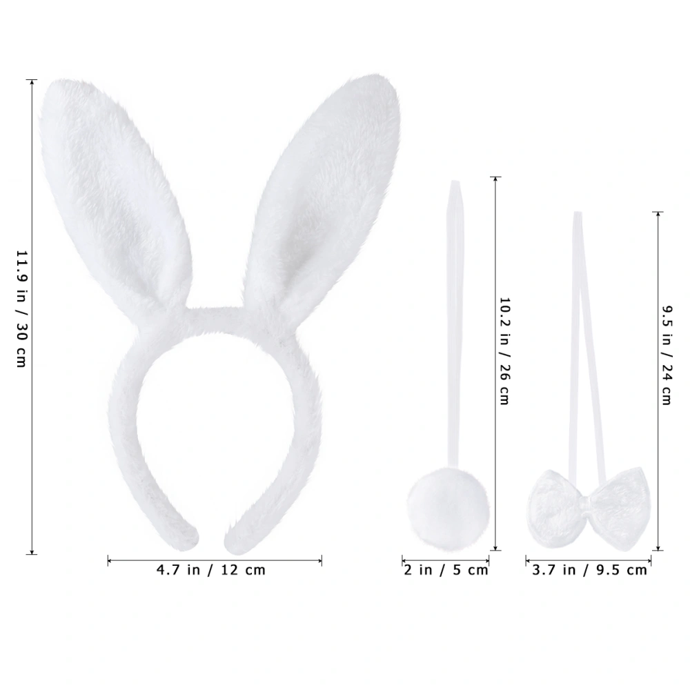 LUOEM 3PCS Kids Adult Rabbit Bunny Ears Headband Bow Ties Tail Set Party Cosplay Costume (White)