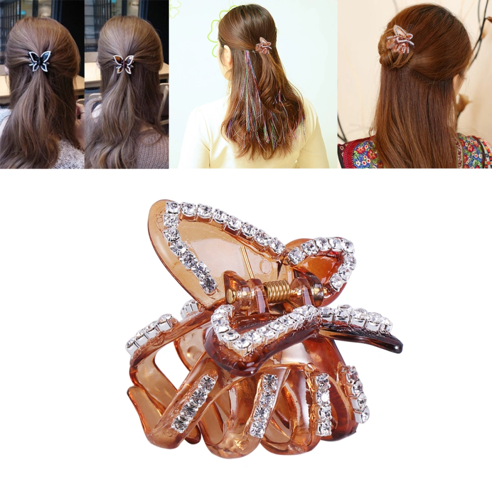 1pc Rhinestone Hair Clip Hairpin Jaw Clip Hair Accessories for Women and Girls (Brown)