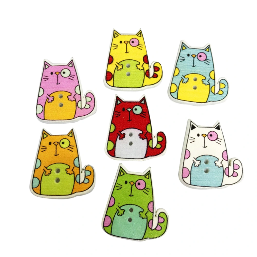 50 Pcs Wooden Buttons Colorful Environmental Cat Pattern Printed DIY Snaps (Assorted Color)