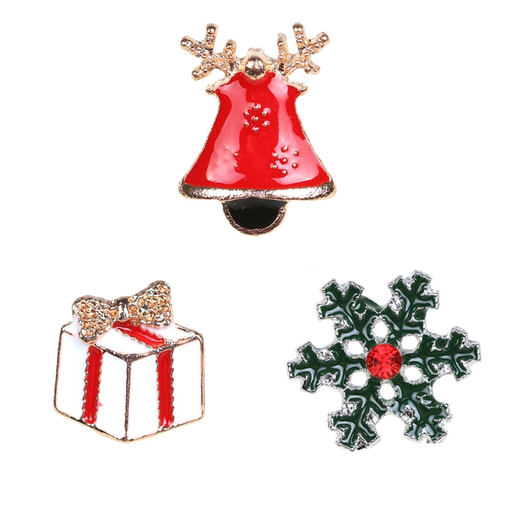 3pcs Delicate Christmas Brooches Bell Snowflake Badges Label Pin Jewelry Accessories Gift for Women Girls