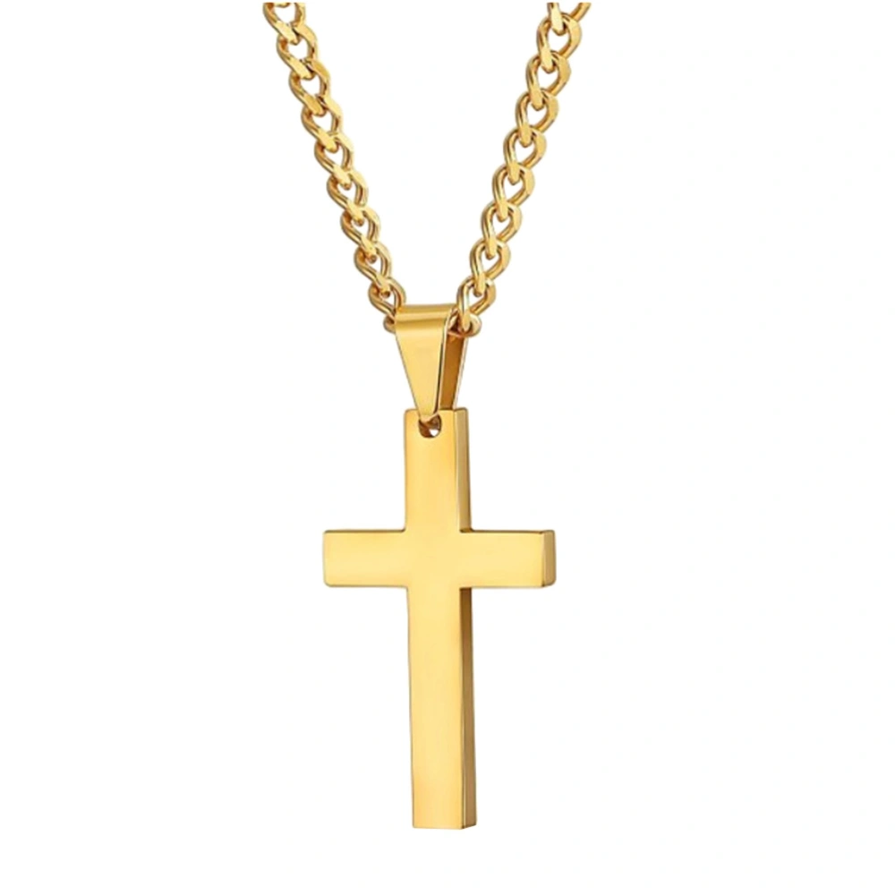 Cross Decor Necklace Simple Titanium Steel Decor Necklace Pendant Gift for Woman Man Male (Golden, With Chain)