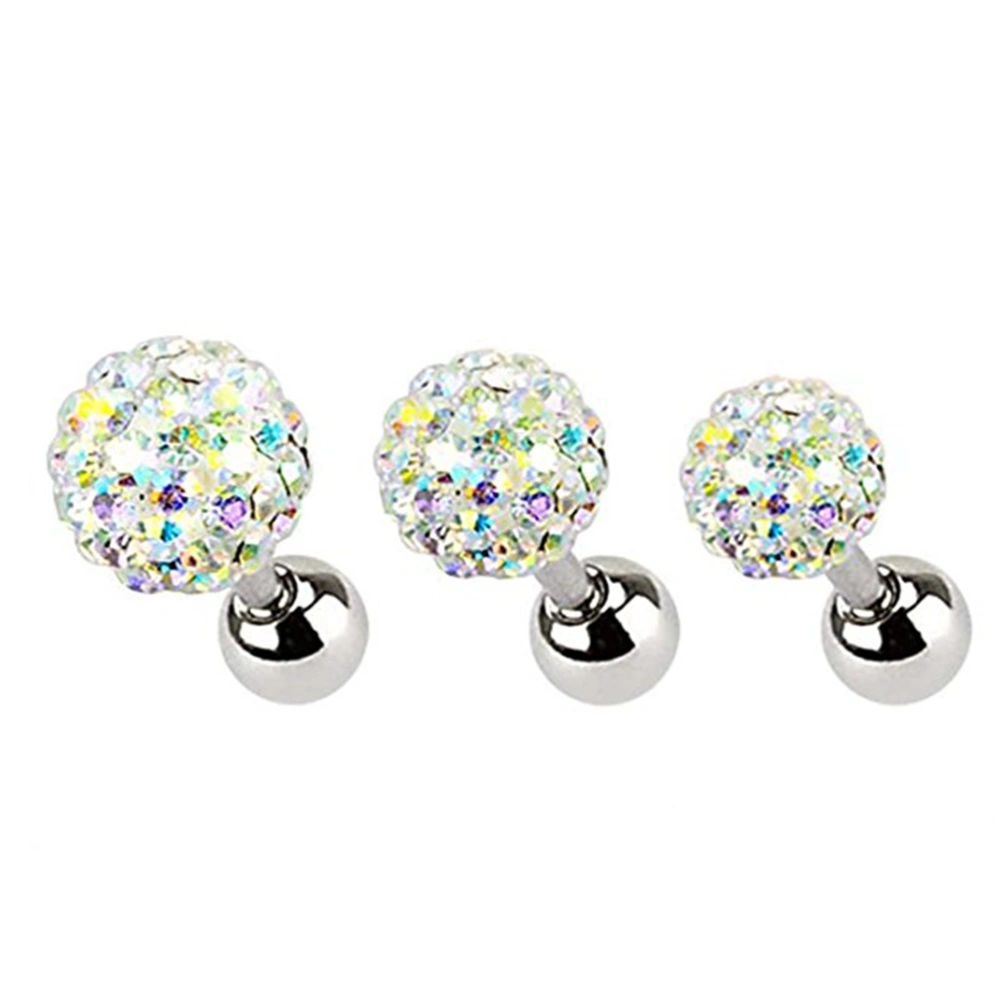 3pcs Women Earrings Crystal Shambhala Ball Beads Ear Bone Ear Studs (AB Color)