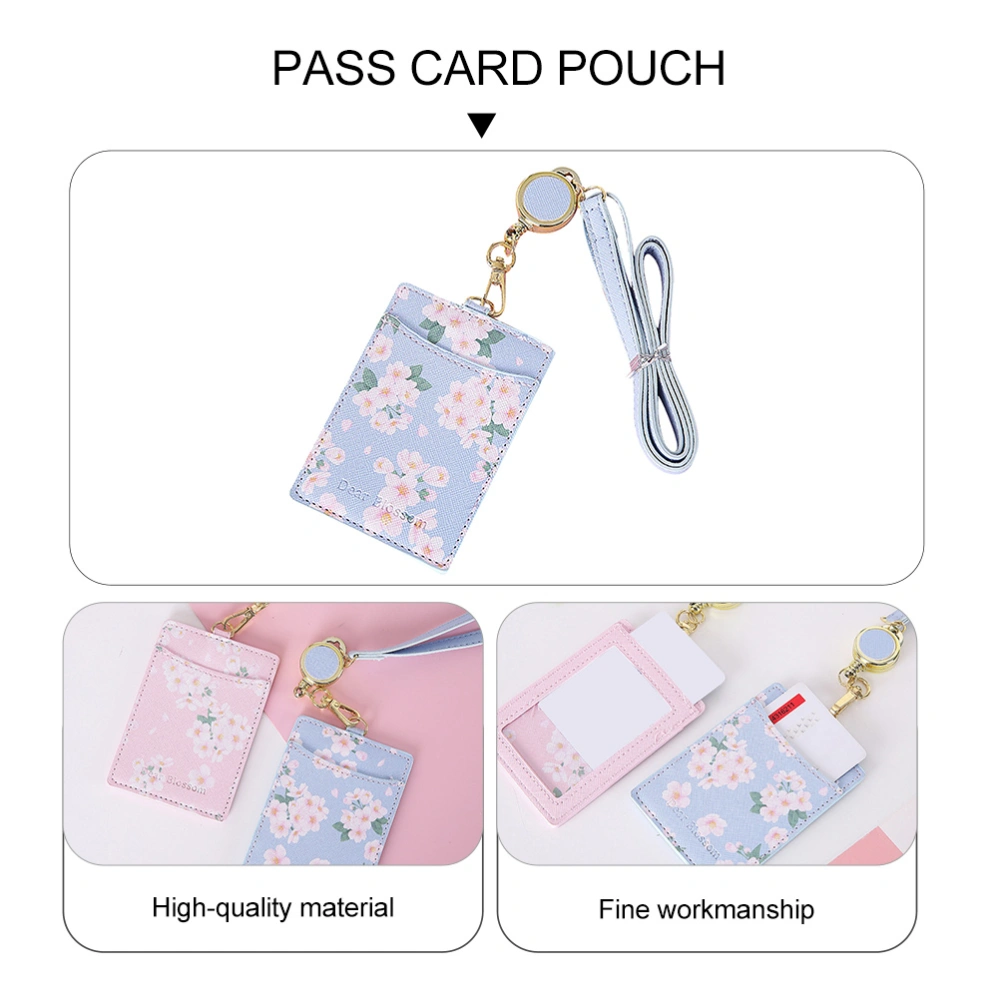 1pc PU Leather ID Credit Holder Removable Lanyard Bus Cover