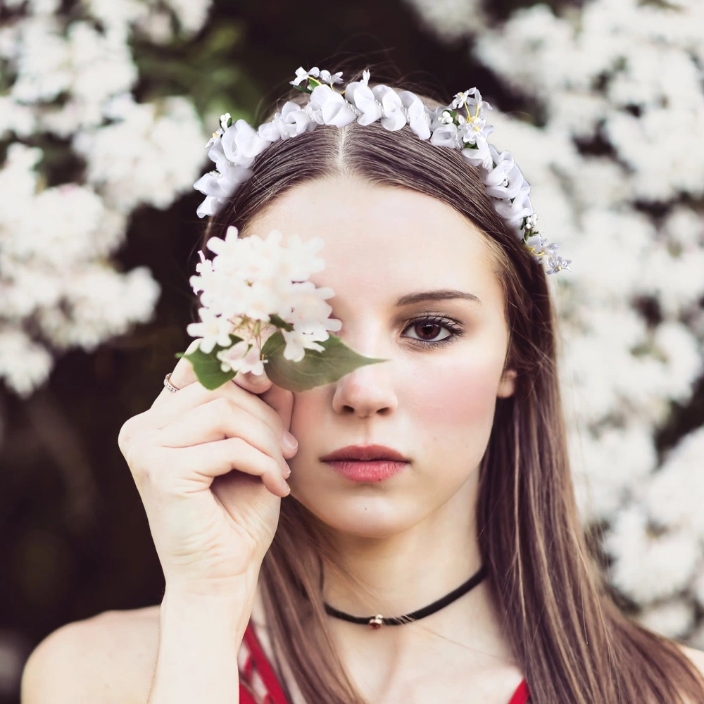 Bridal Flower Crown Flower Headband Bride Floral Garland with Veil Wedding Hair Accessory