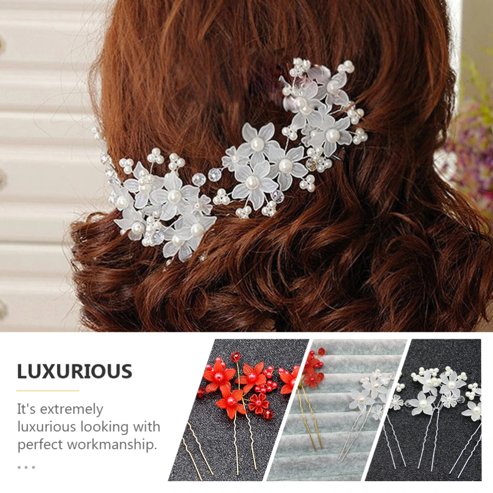 4pcs U-shaped Hairpins Acrylic Flower Hair Sticks Bridal Updo Hair Chopsticks