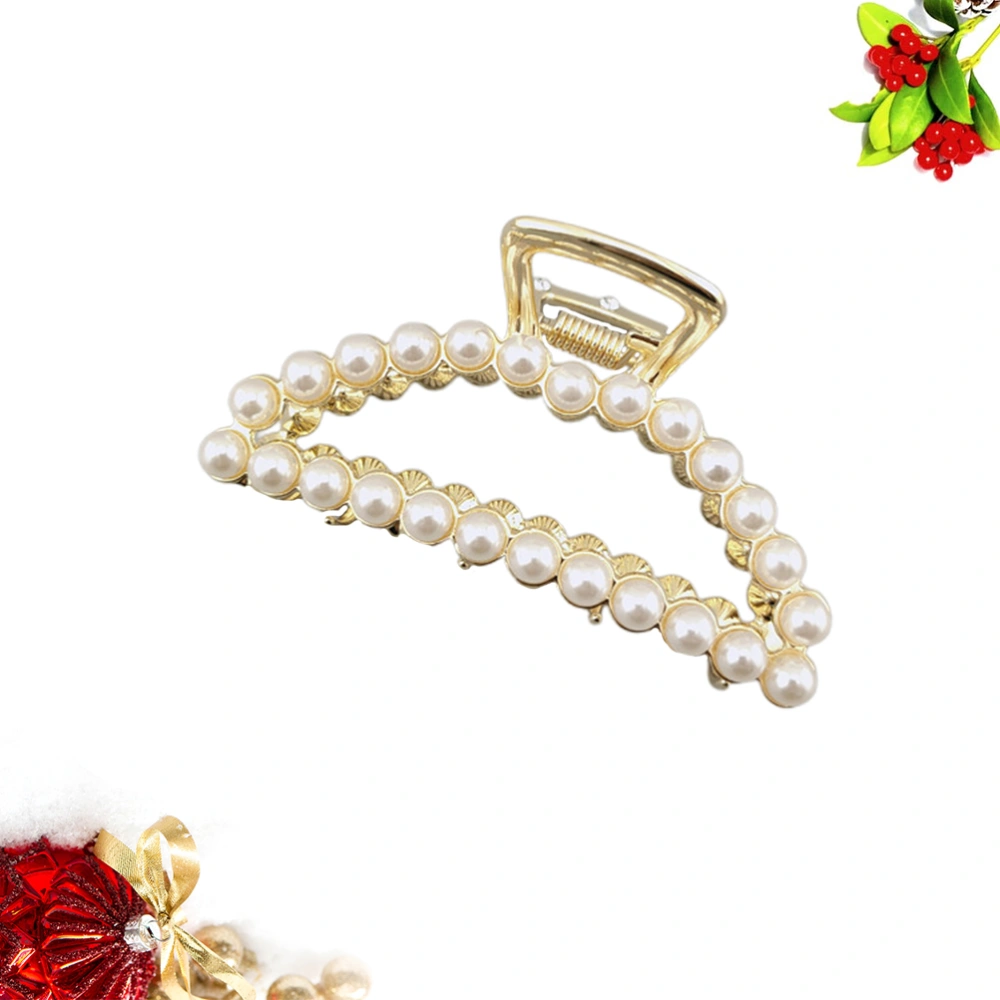 Elegant Hollow out Jaw Clip Artificial Pearl Hair Claw Barrette Grip Hair Accessories for Women Girls (Crescent Moon)