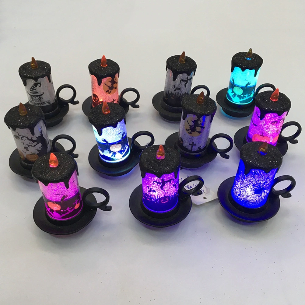 1 Pc Halloween Candle Lamp LED Colorful Glowing Candle Light Portable Night Lamp Desktop Decoration Adornment for Halloween Easter Haunted House Random Pattern